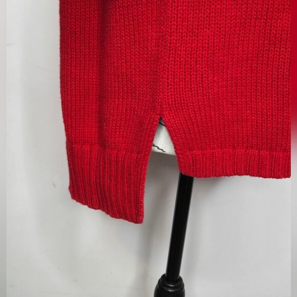 CHAPS Womens Red Cable Knit Sweater Size L Long Sleeve Side Slits Boat Neck - Picture 7 of 9